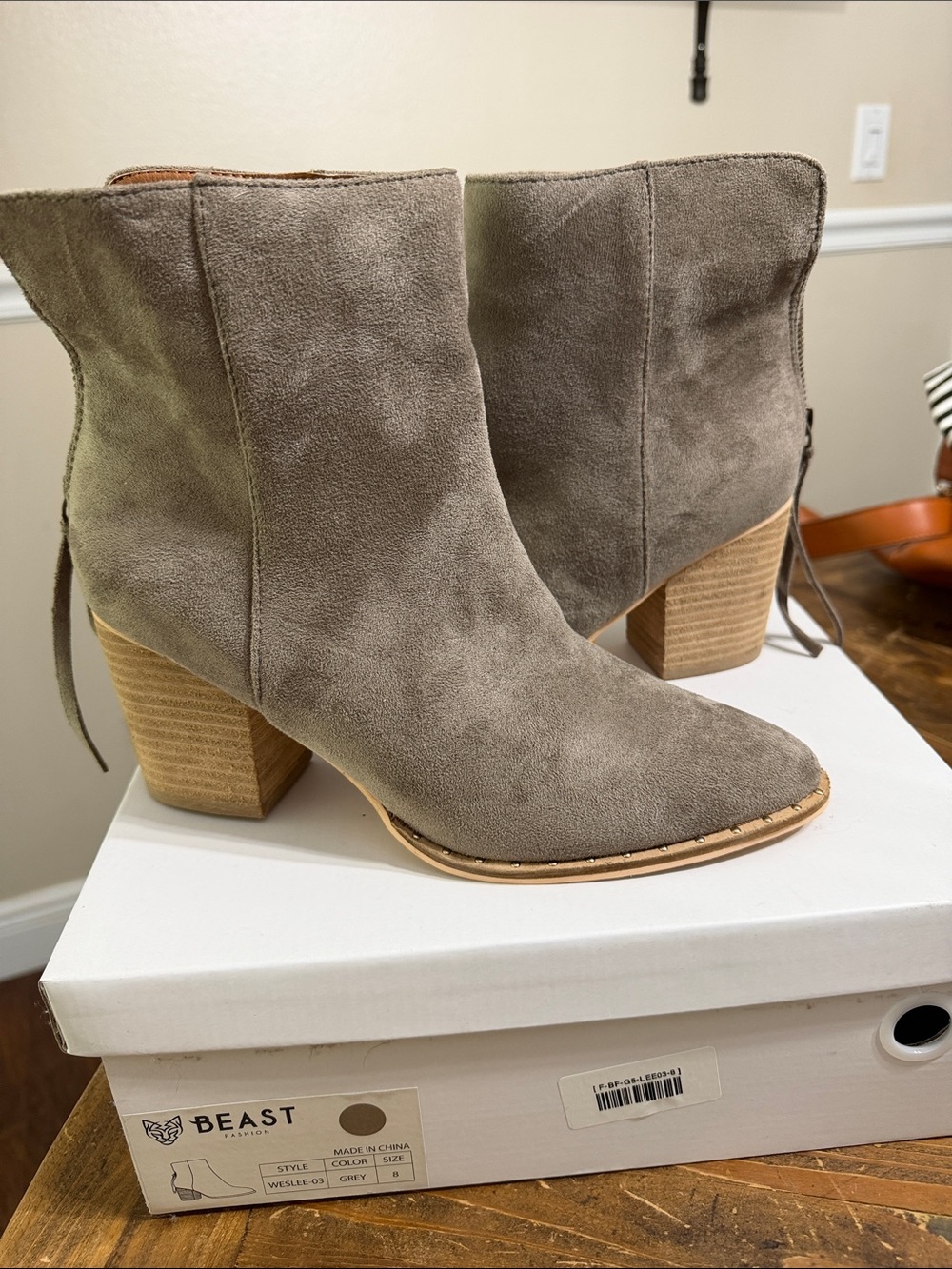 BEAST FASHION Grey Suede Block Heel Ankle Boots